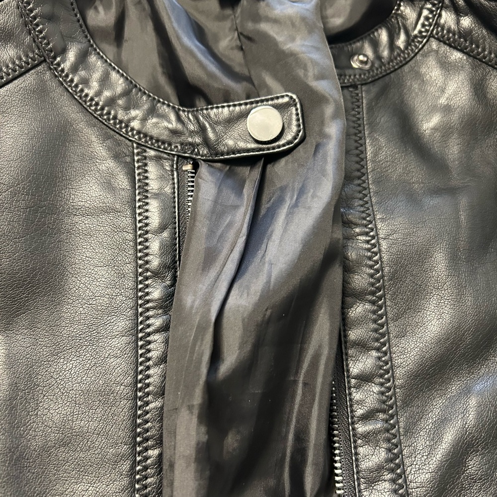 Ladies imitation black leather jacket